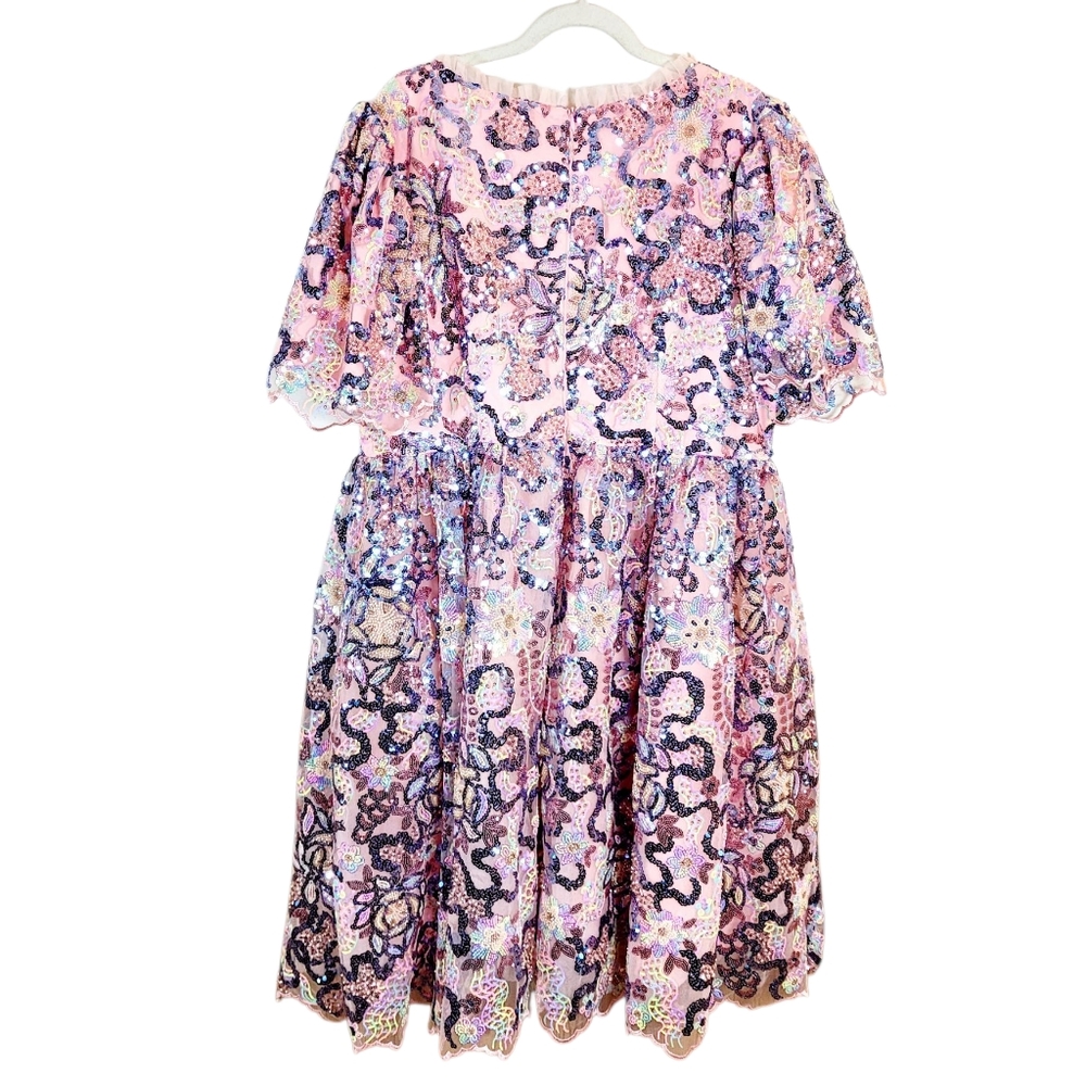 NWT JESSAKAE Beaded Sequins Tulle Flutter Sleeve Decadence Midi Dress XXL New - Picture 7 of 16